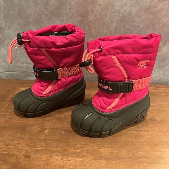 Kids Sorel Flurry snow boots bright pink size 8 - Picture 2 of 10